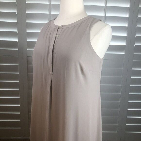 H by Halston Tan Chiffon Sleeveless A-Line Shirt Maxi Dress 18 Lined Henley Plus - Picture 10 of 12